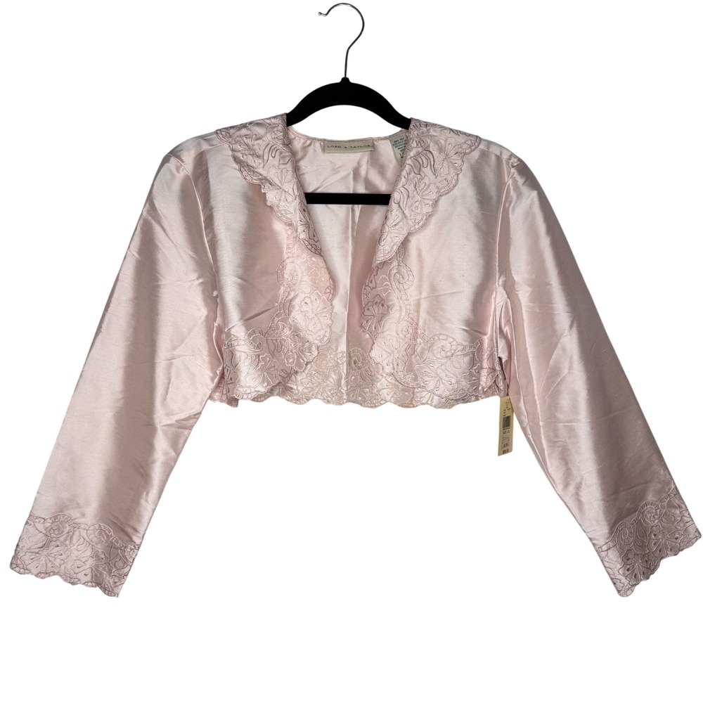 Y2K Whimsy VTG NWT Lord & Taylor Light Pink 100% Silk Floral Bolero Shrug L/XL